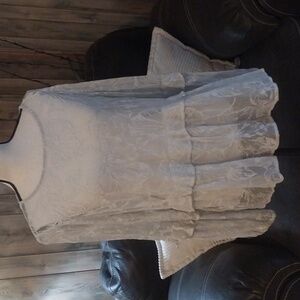 Sundance Gray Sheer Floral Lace Top Tunic Boho Bohemian Flowy Blouse Size L